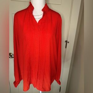 Jasmine & Juliana Red Polka Dot Blouse Size L, Long‎ Sleeve Ruffle Neck Top